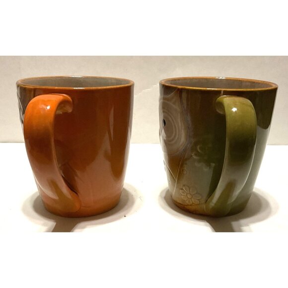 OWL COFFEE TEA CUP MUG LOT OF 2 ORANGE TAN CERAMIC BY ELITE COUTURE 4.5" - Picture 2 of 6